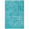 Gemstone Topaz Rug featuring distressed vintage medallion in turquoise/teal on white background, machine-made polypropylene