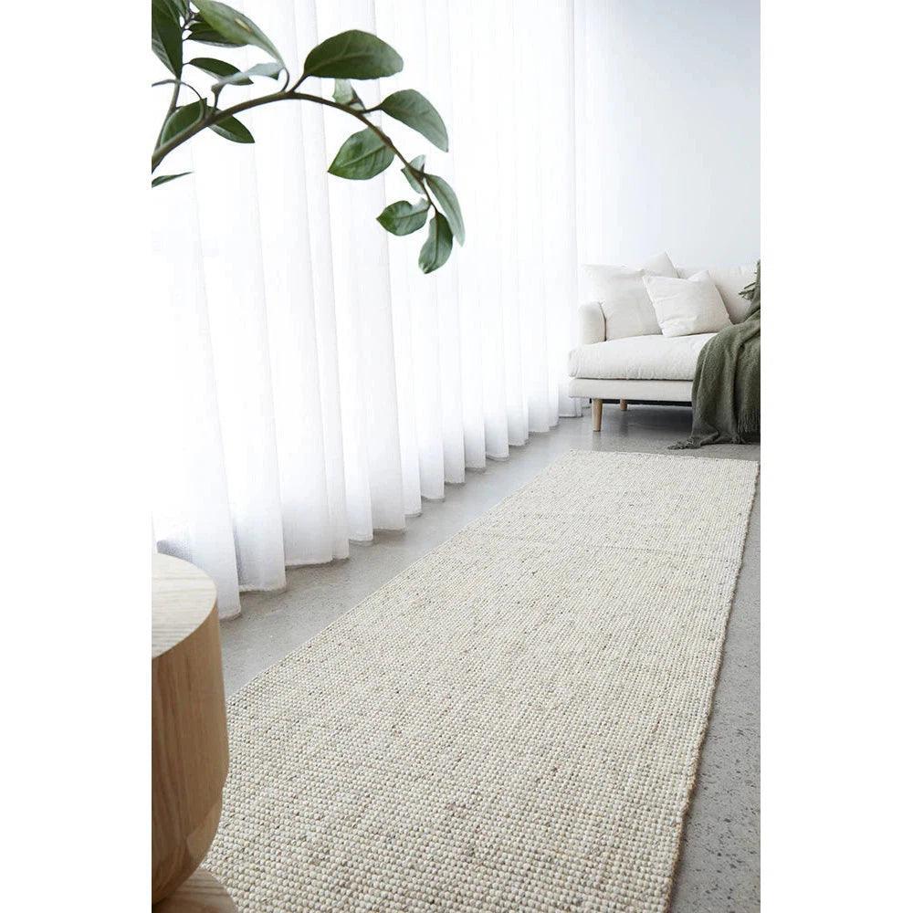 Harlow Ariel Beige Rug featuring woven natural fibre runner in beige tones on cream background, hand-woven jute