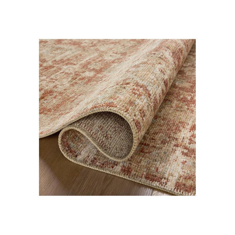 Heritage Brick Rug featuring distressed vintage pattern in brick red, cream and taupe on beige background, machine-woven wool blend