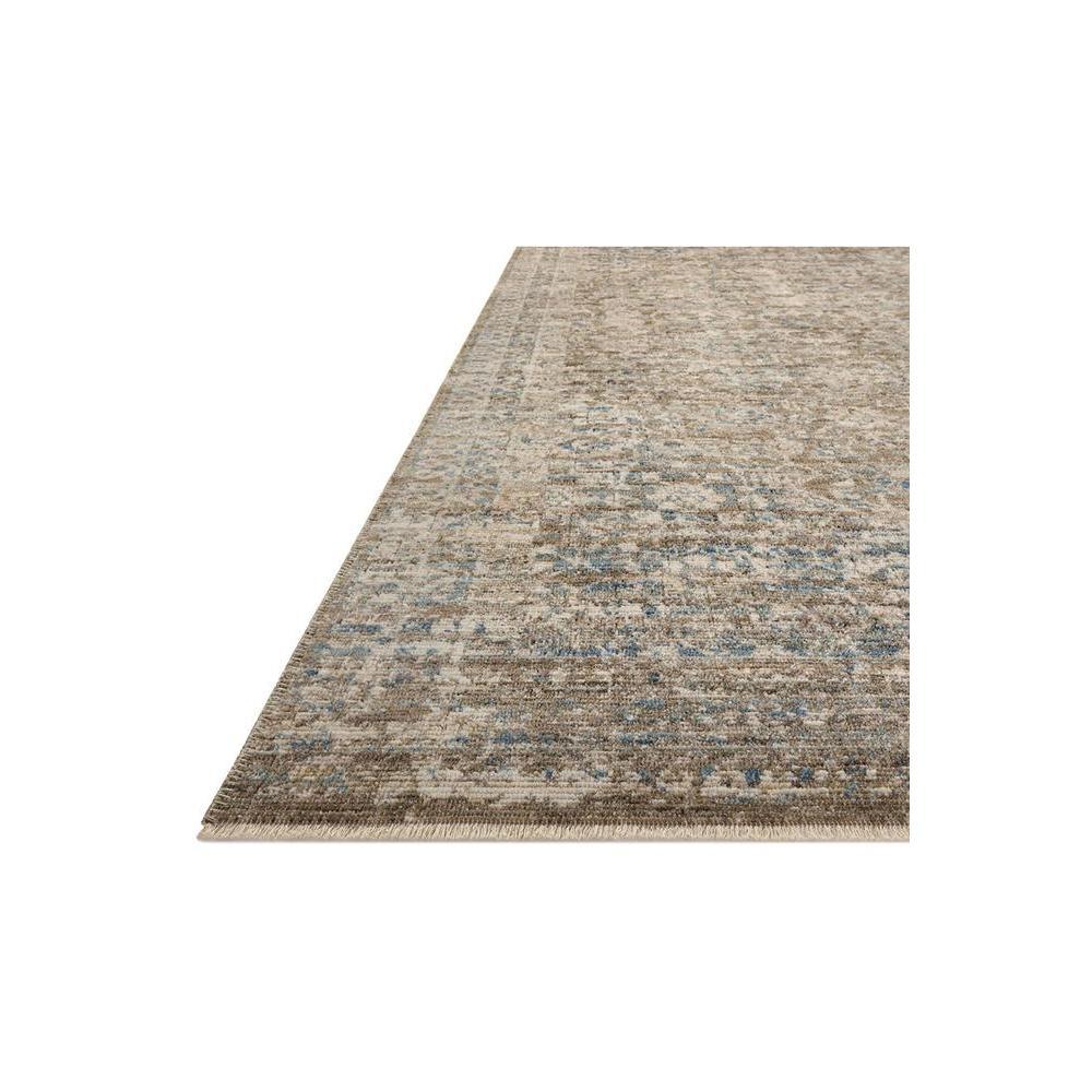 Heritage Spa Rug featuring distressed traditional pattern in beige, taupe and blue on cream background, machine-made wool blend