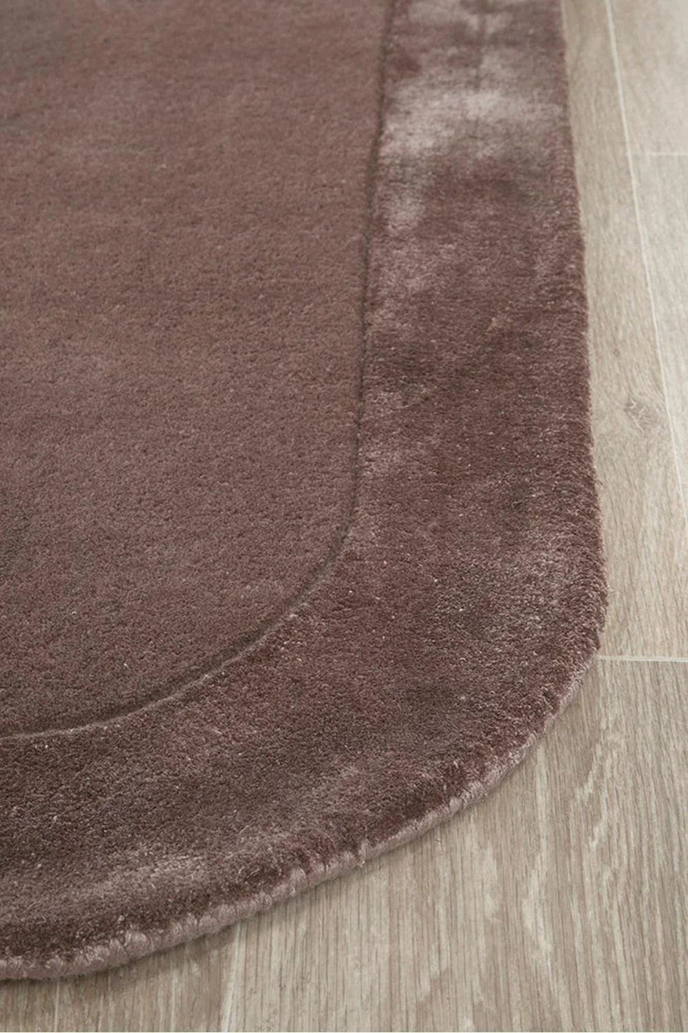 Hugo Grape Runner Rug featuring brown field with lighter taupe border on warm brown background, hand-tufted wool