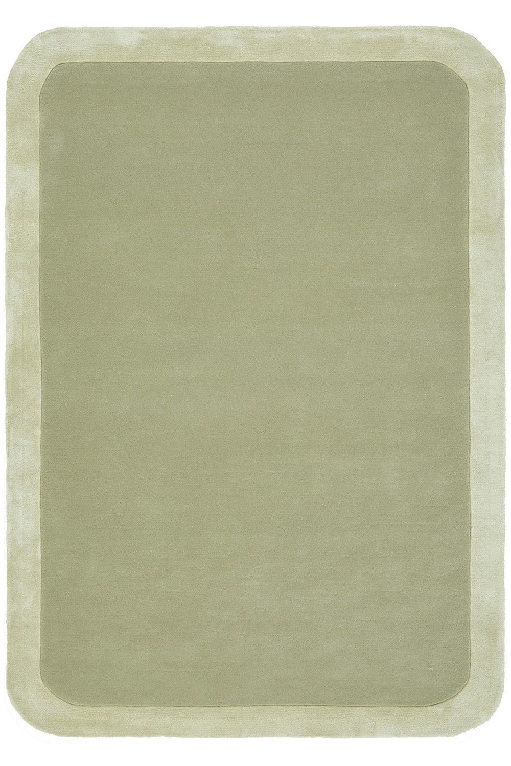 Hugo Sage Rug featuring solid minimalist design in sage-green with ivory border on pale sage background, Rug Culture