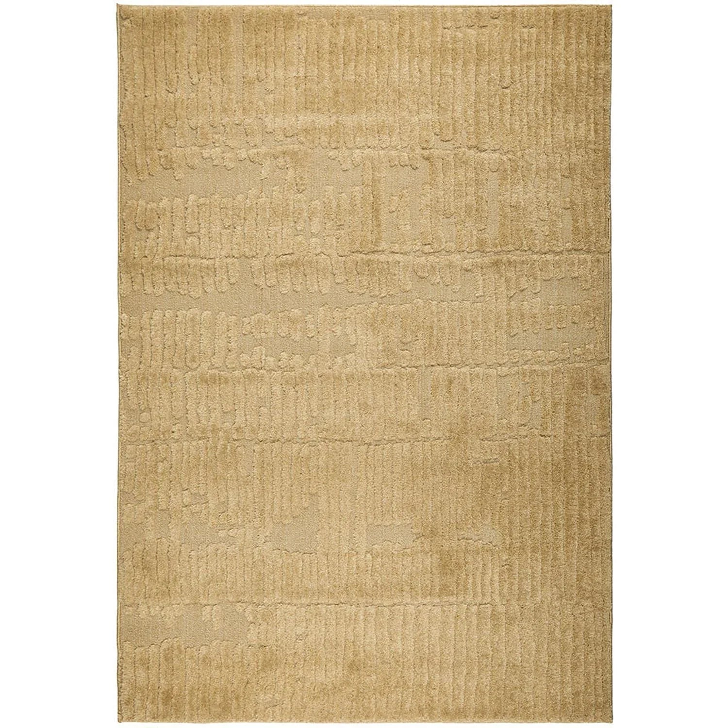 Haven Aliya Gold Rug featuring textured abstract stripe pattern in antique gold and cream on warm gold background, hand-tufted wool