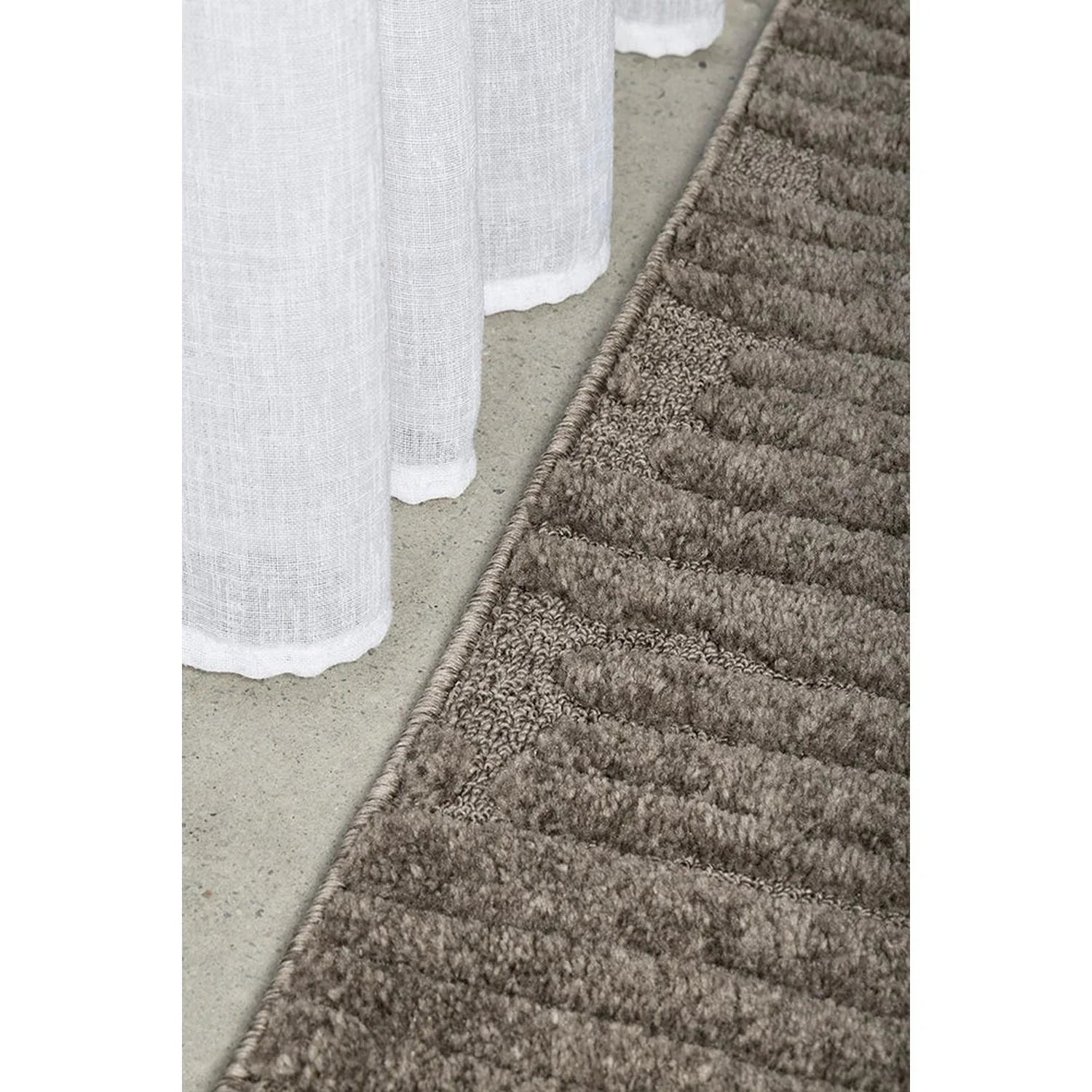Haven Aliya Mocha Runner Rug featuring a ribbed textured stripe in mocha brown tones on taupe background, machine-woven rug