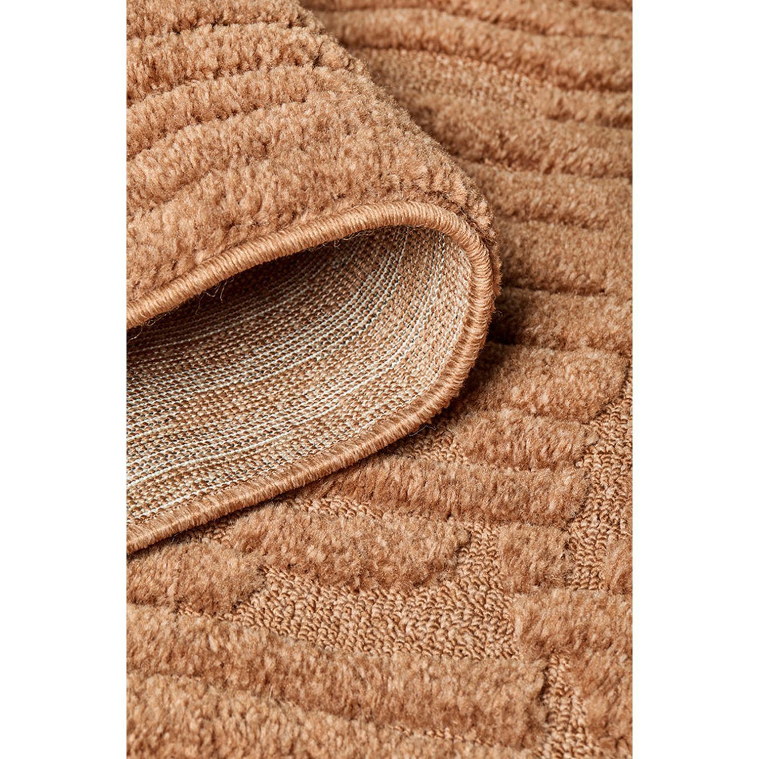 Haven Aliya Rust Runner Rug featuring textured geometric pattern in rust, terracotta, caramel on warm tan, power-loomed polypropylene