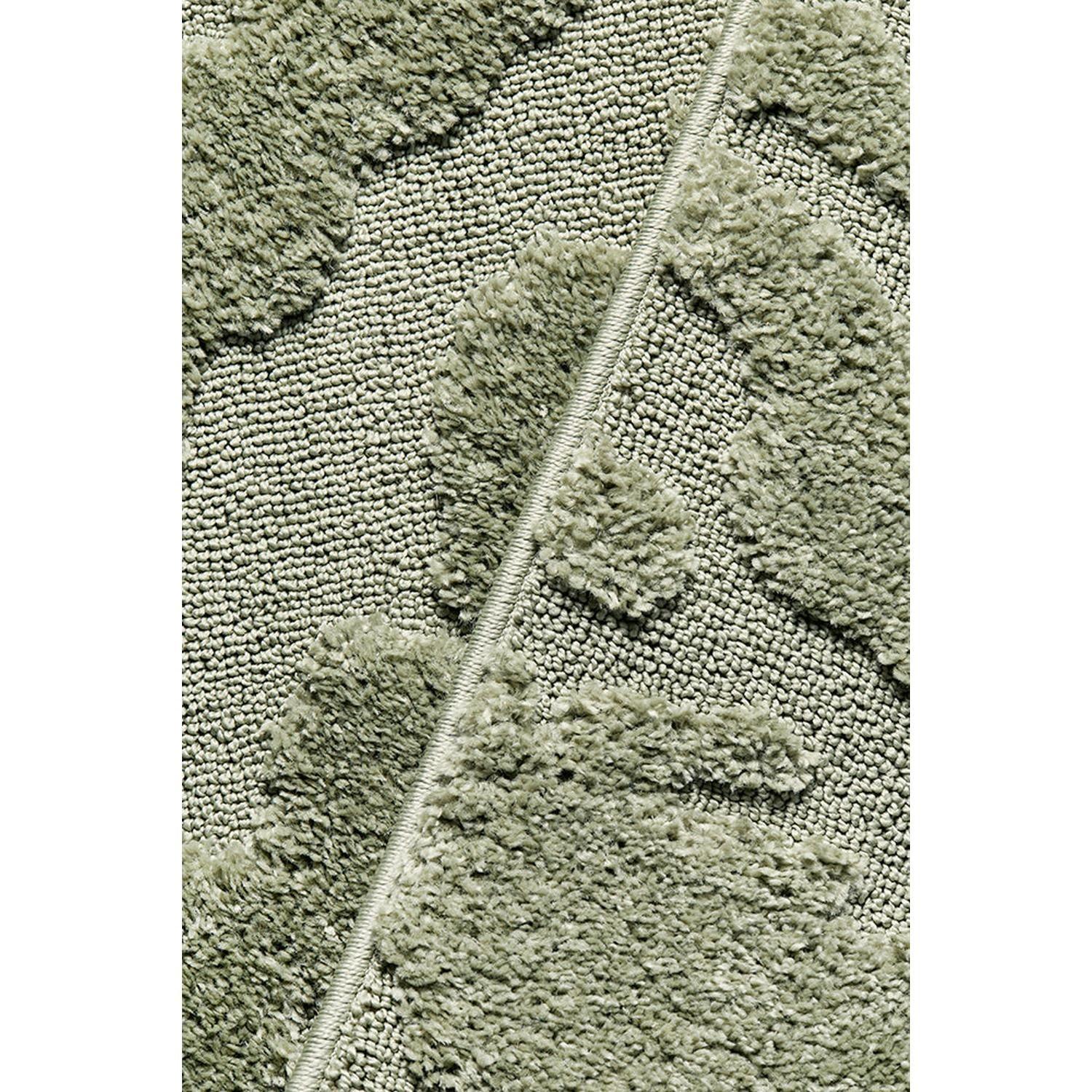 Haven Nyla Green Runner Rug featuring shaggy tufted texture in olive, sage and moss on a soft sage background, hand-tufted wool