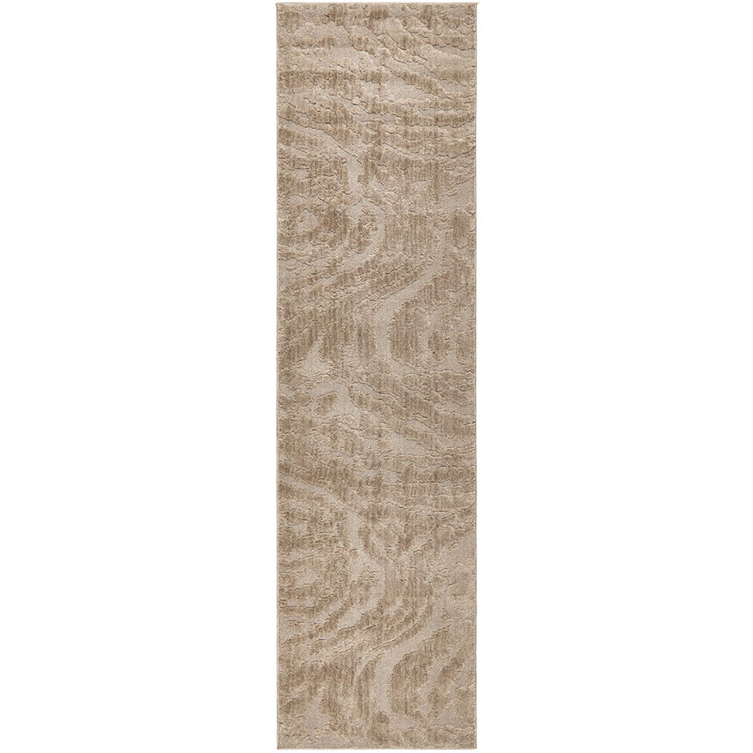 Beige and brown patterned rug on a white background