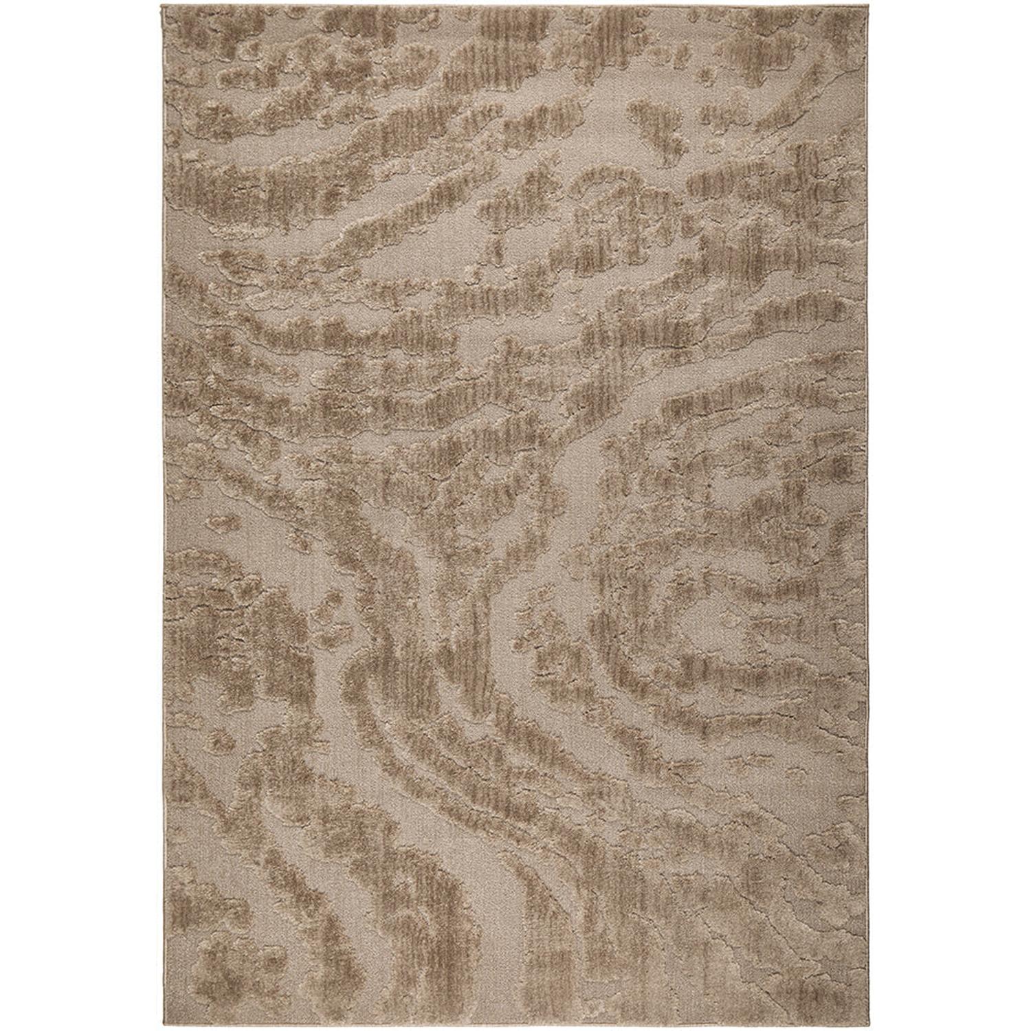 Patterned rug with wavy design in brown and beige tones
