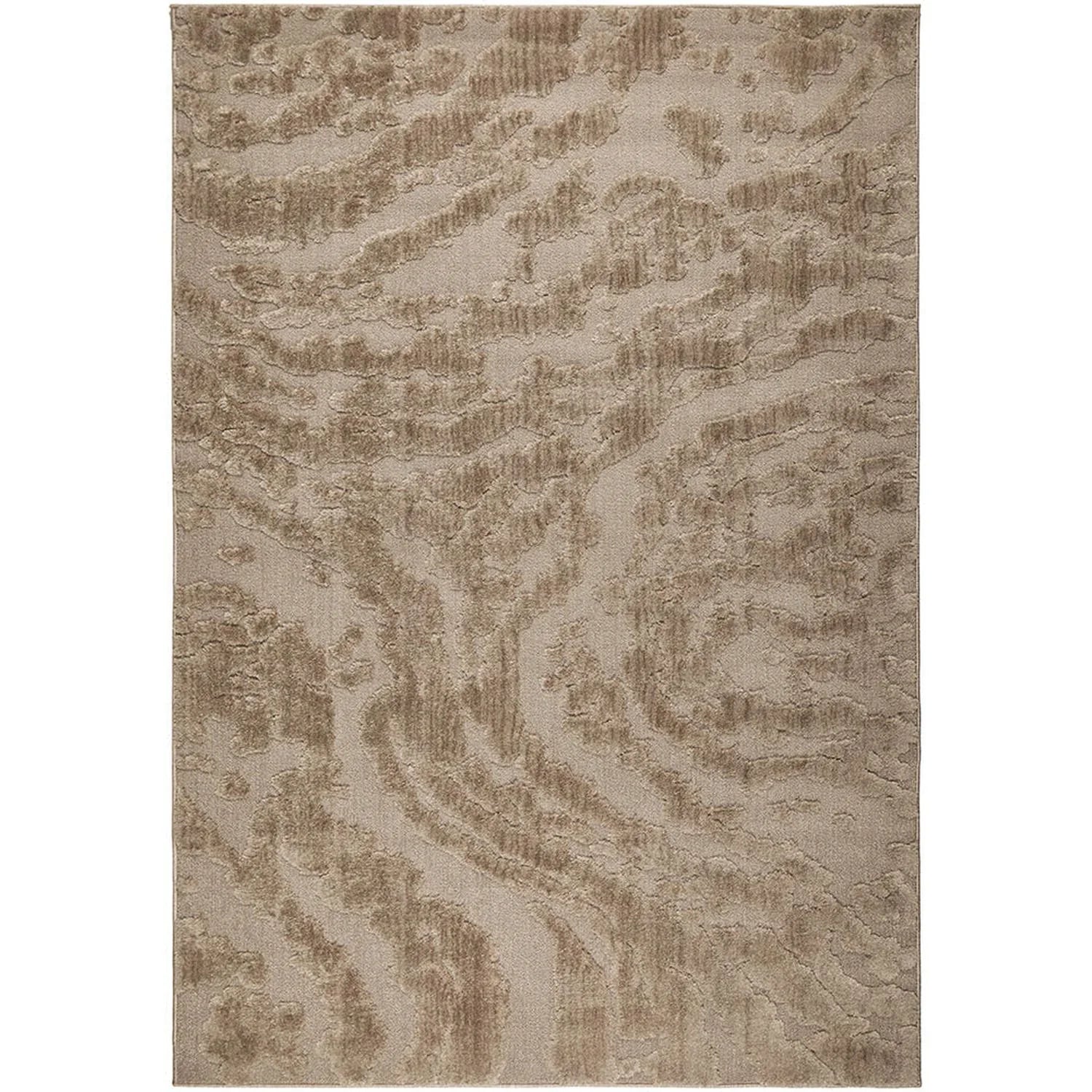 Patterned rug with wavy design in brown and beige tones