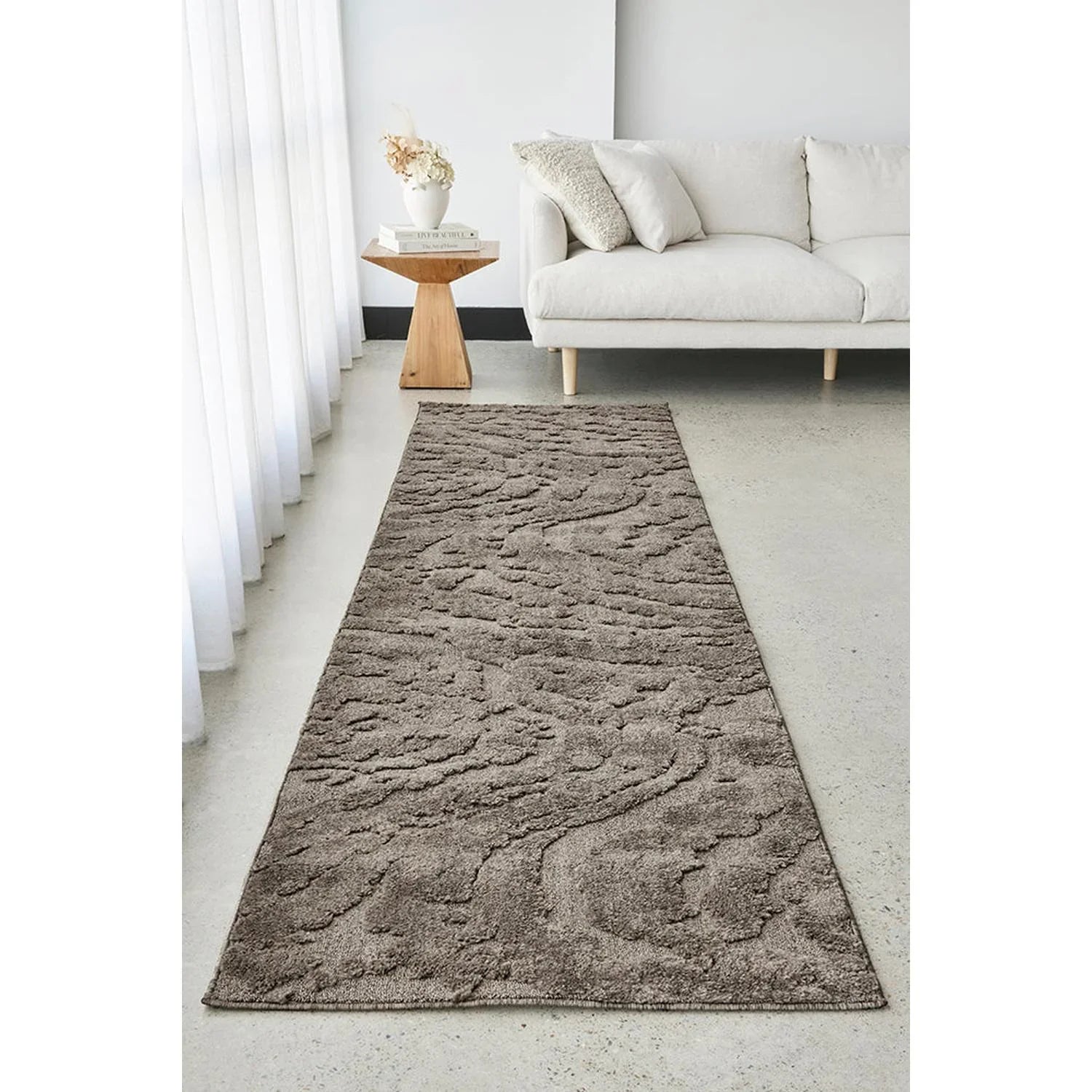 Haven Nyla Mocha Rug featuring abstract textured pattern in mocha brown, taupe and cream on beige background, machine-woven polyester