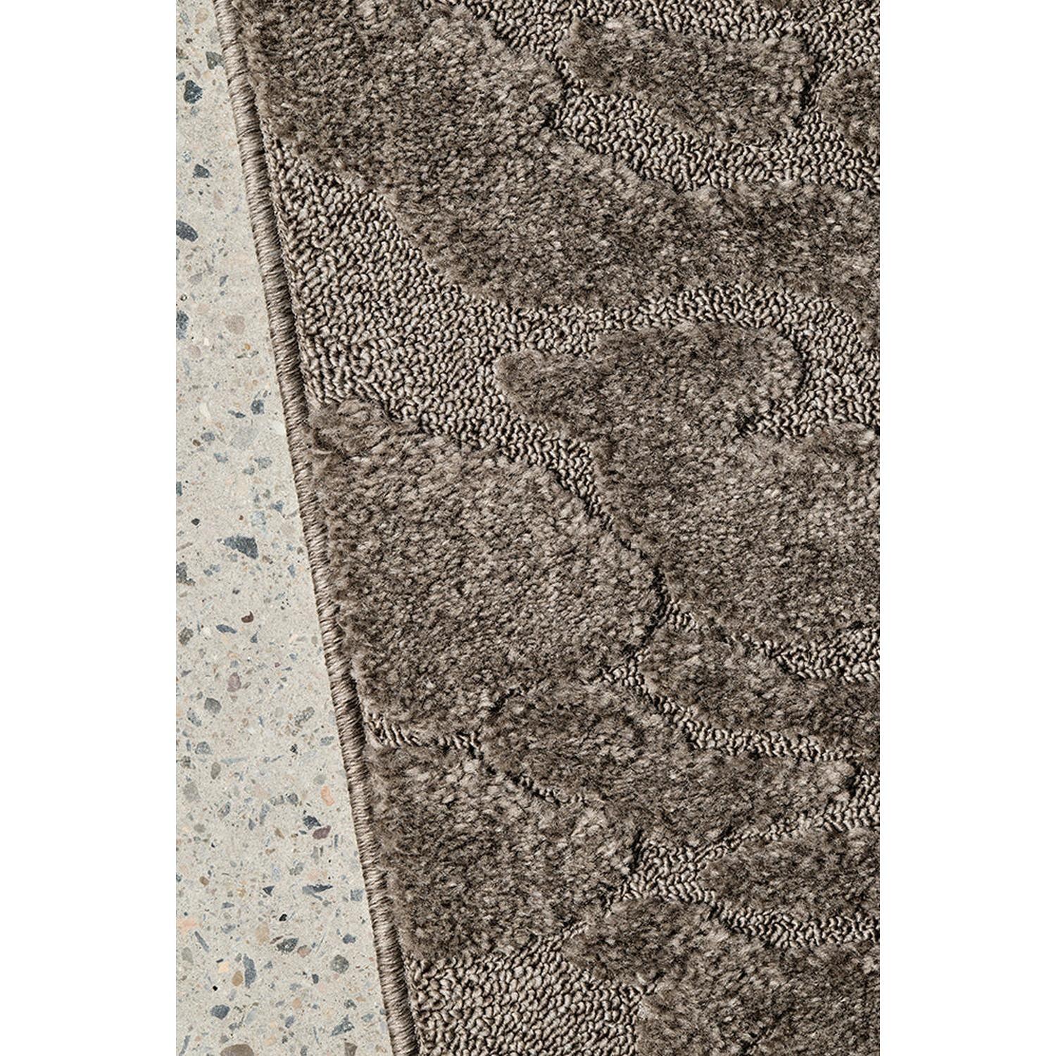 Haven Nyla Mocha Rug featuring distressed patchwork in mocha, taupe, cream on light beige background, hand-tufted wool