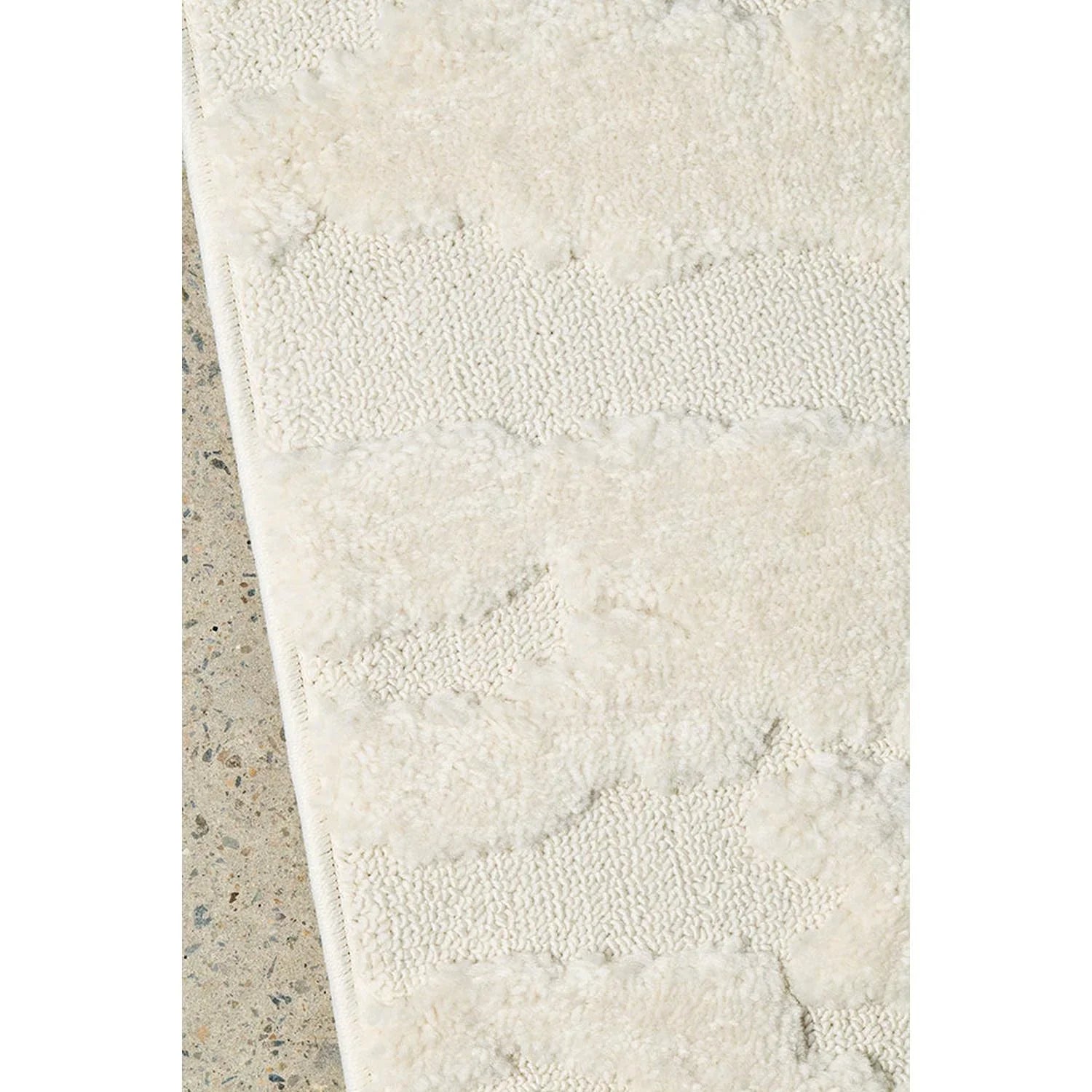 Haven Nyla White Runner Rug featuring patchwork pattern in ivory and cream on cream background, machine-made polyester