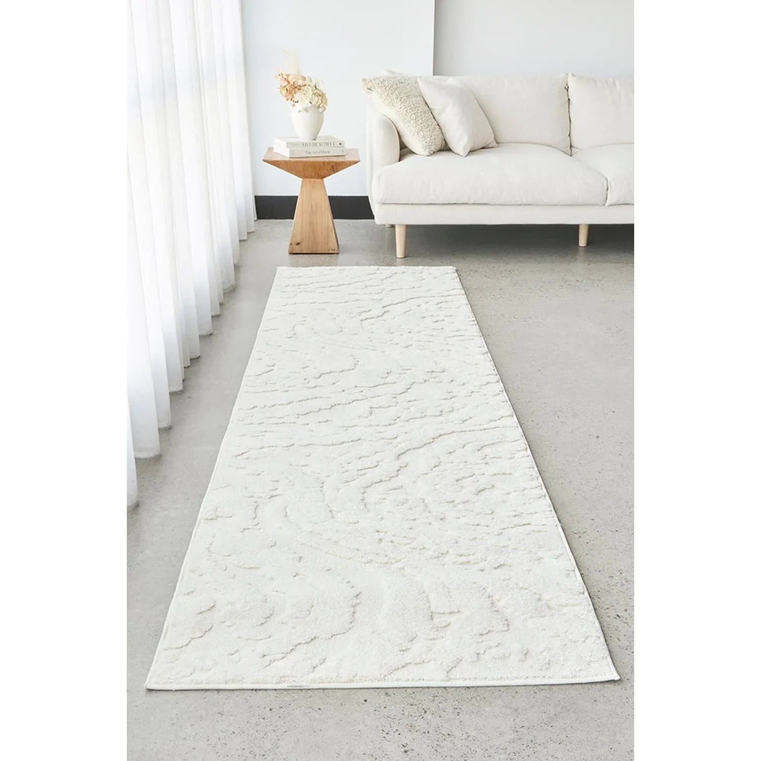 Haven Nyla White Rug featuring subtle textured abstract pattern in ivory on white background, machine-made wool