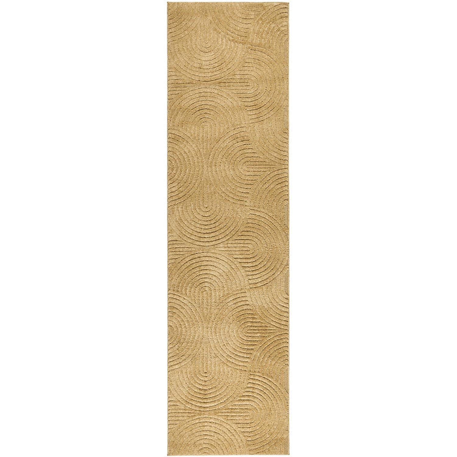 Beige textured patterned rug on a white background