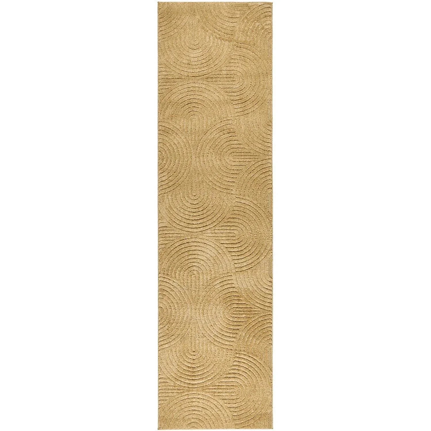 Beige textured patterned rug on a white background