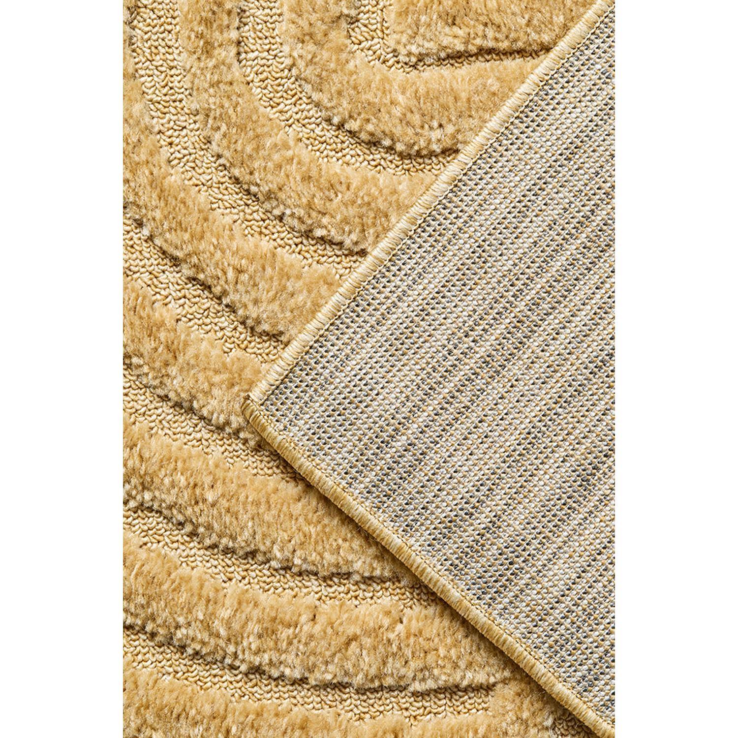 Haven Zina Gold Runner Rug featuring plush concentric wave pattern in gold and cream on beige backing, machine-made polypropylene