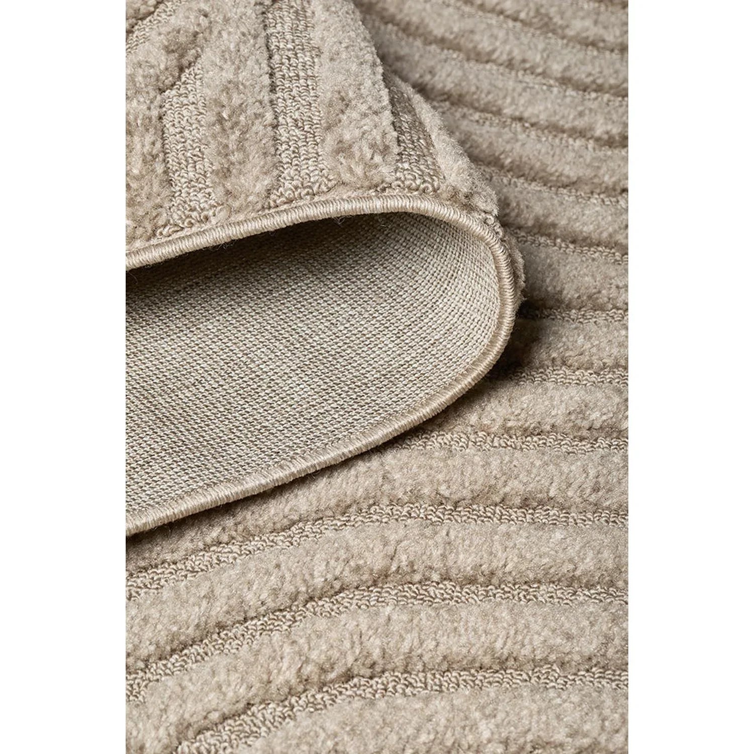 Haven Zina Latte Runner Rug featuring striped ribbed texture in latte, beige and taupe on warm cream background, hand-tufted wool