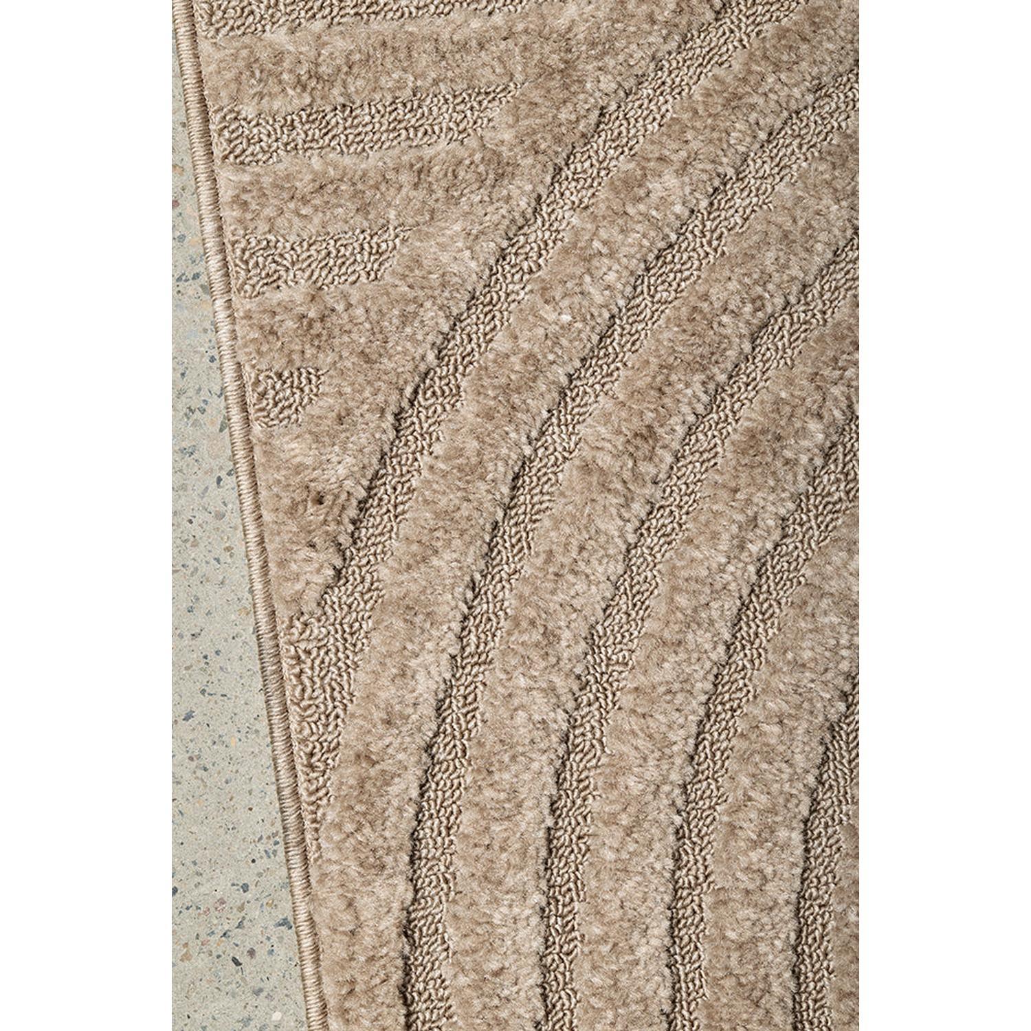 Haven Zina Latte Rug featuring striped textured pattern in warm beige, taupe and cream on sandy background, hand-tufted wool