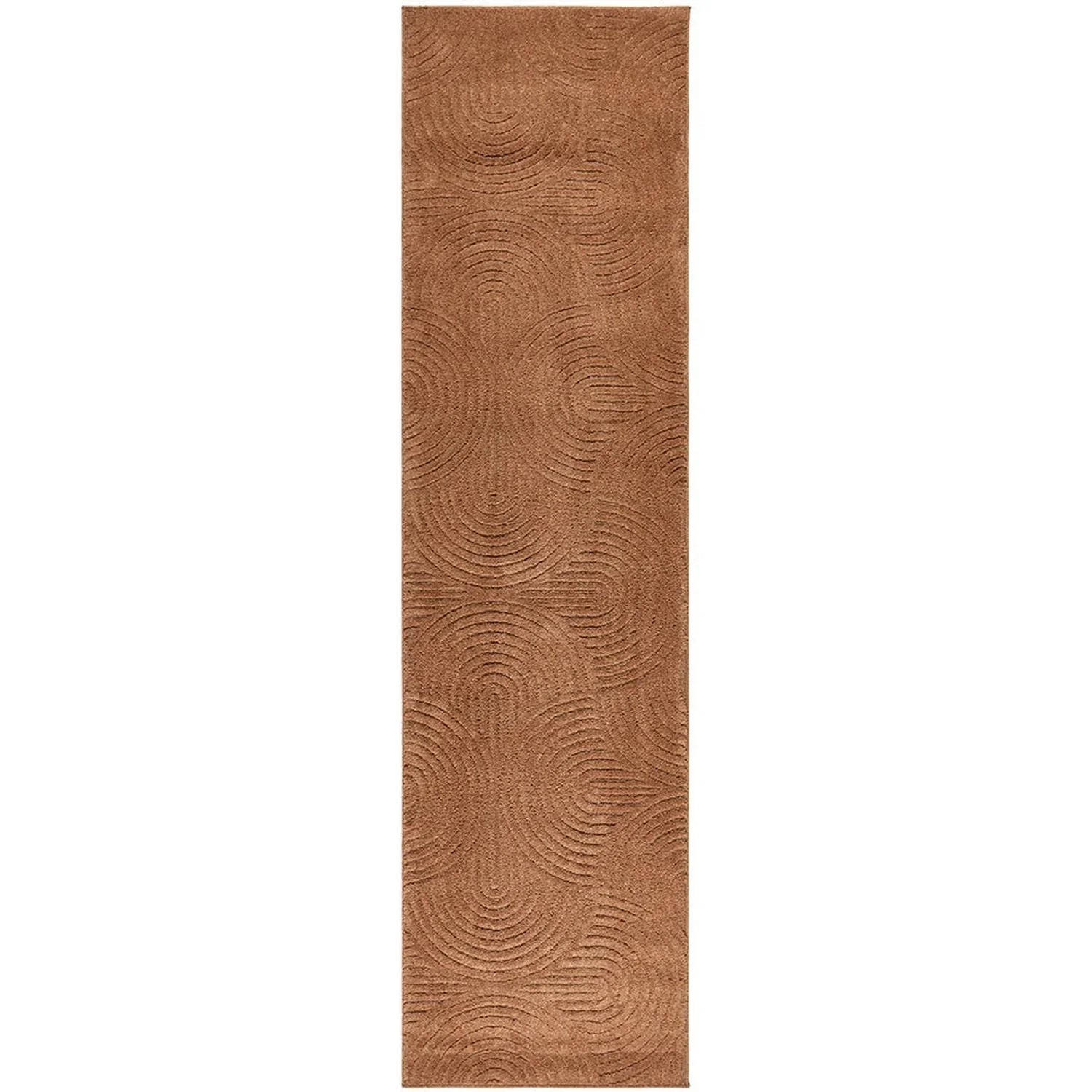 Haven Zina Rust Rug featuring circular scroll pattern in copper-rust tones on warm rust background, hand-tufted wool