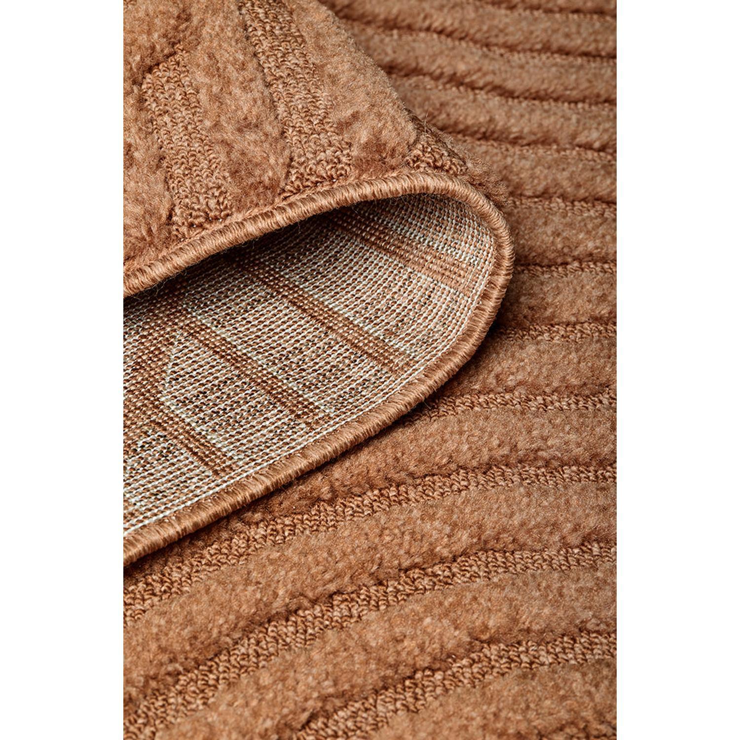 Haven Zina Rust Rug featuring striped textured weave in rust, copper and cream on beige backing, hand-tufted wool