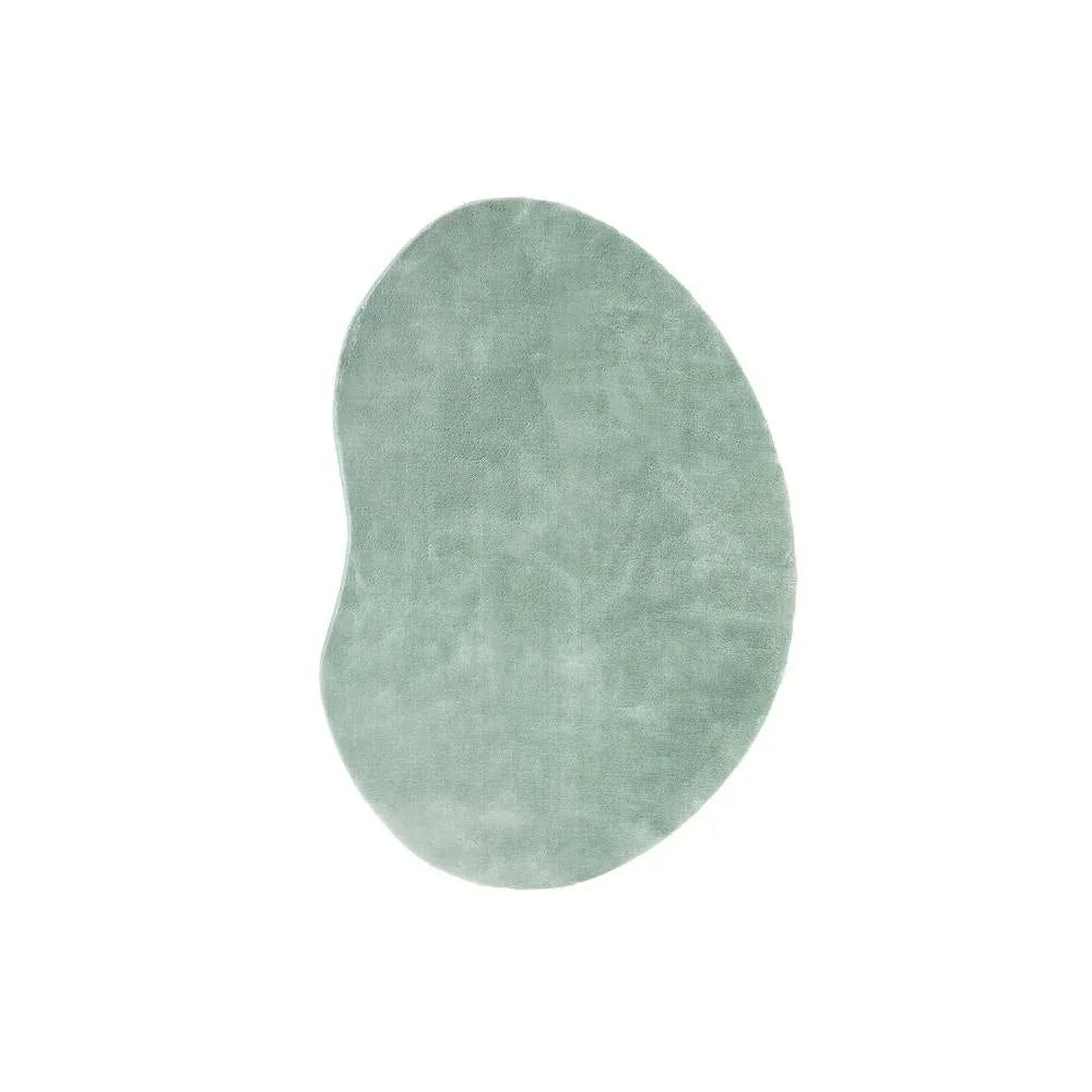Jelly Bean Mint Green Rug featuring organic blob shape in mint green on white background, hand-tufted wool