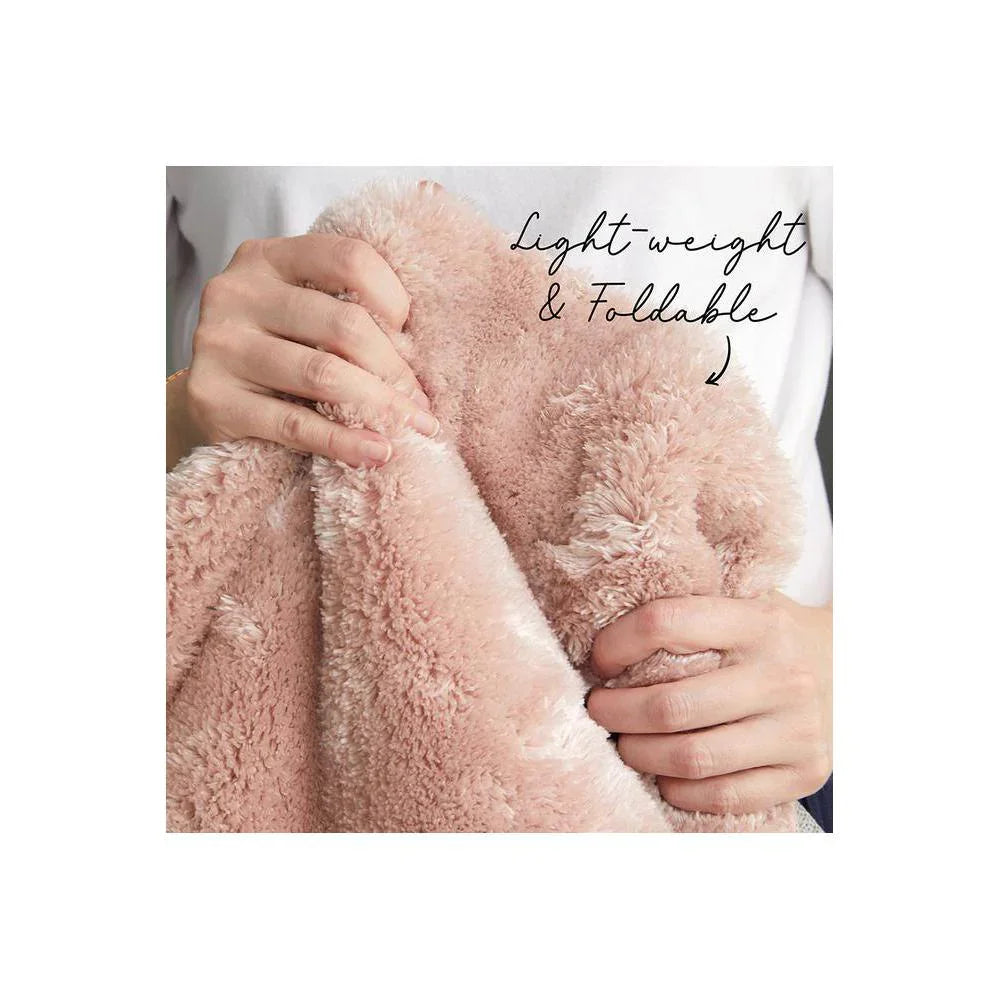 Jelly Bean Rose Rug featuring fluffy plush texture in blush pink on pale background, light-weight and foldable rug