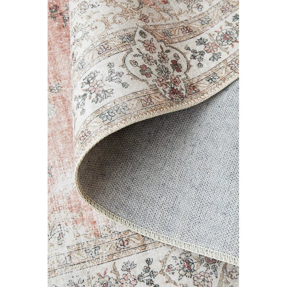 Kindred Coco Peach Runner featuring vintage floral medallion pattern in peach, ivory, cream, sage green and light blue on ivory background, hand-tufted wool