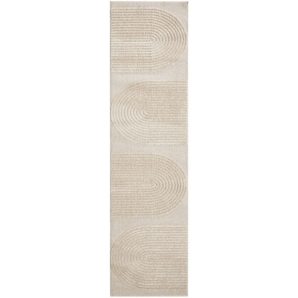 Lotus Abbey Beige Rug featuring circular ripple pattern in beige tones on cream background, machine-made polyester