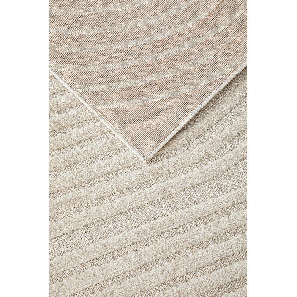 Lotus Abbey Beige Runner Rug featuring striped textured pattern in beige, cream and ivory on cream background, machine-woven polyester