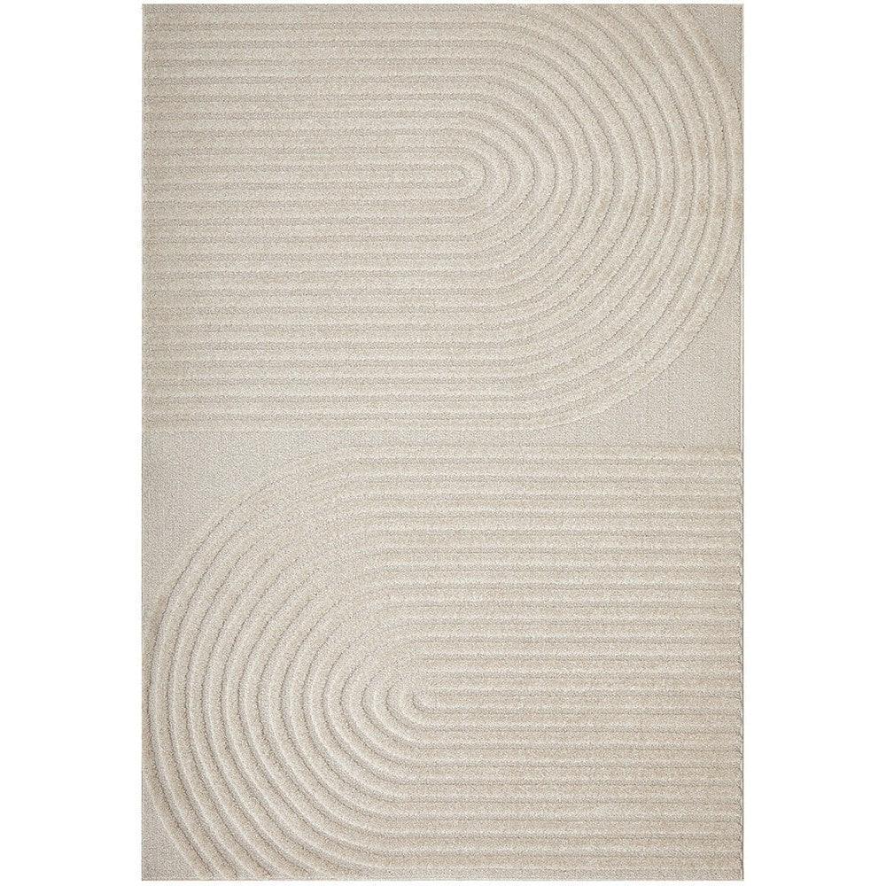 Lotus Abbey Beige Rug featuring circular ripple pattern in beige and taupe on cream background, hand-tufted wool