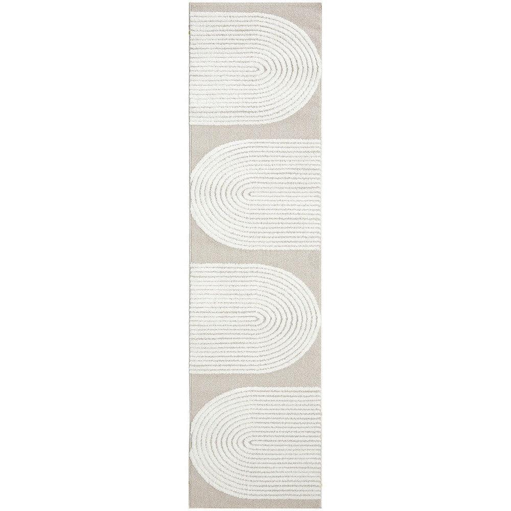 Lotus Abbey Mixed Rug featuring circular arc pattern in white on beige background, hand-tufted wool