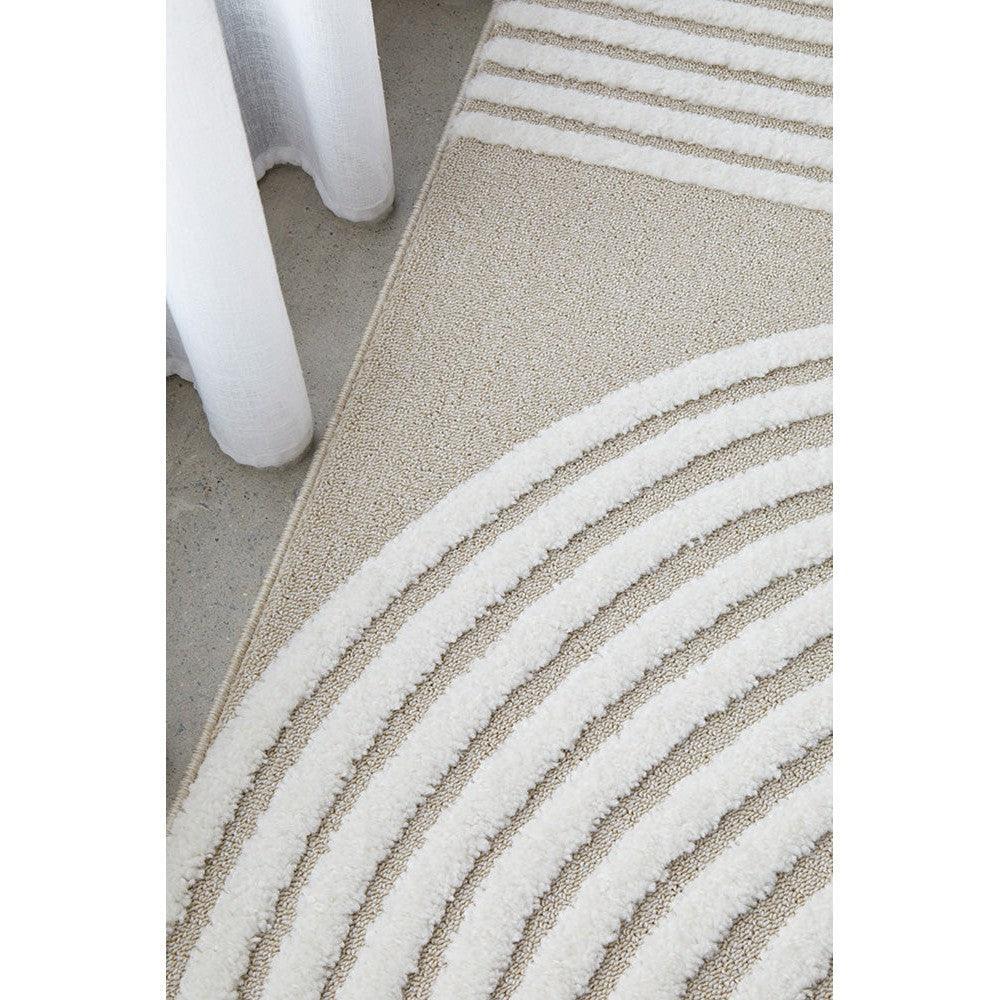 Lotus Abbey Mixed Runner Rug featuring striped pattern in beige, cream and taupe on ivory background, hand-tufted wool