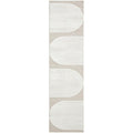 Lotus Abbey Mixed Runner Rug featuring curved-oval pattern in white on taupe beige background, machine-made polyester blend
