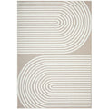 Lotus Abbey Mixed Rug featuring curved concentric lines in cream and taupe on beige background, hand-tufted wool