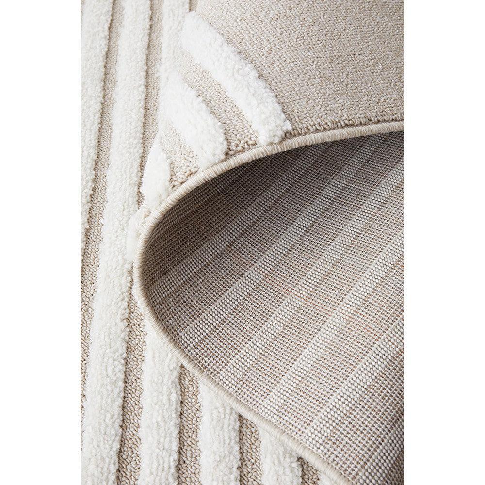 Lotus Abbey Mixed Rug featuring striped pattern in cream, beige and taupe on ivory background, machine-woven polyester