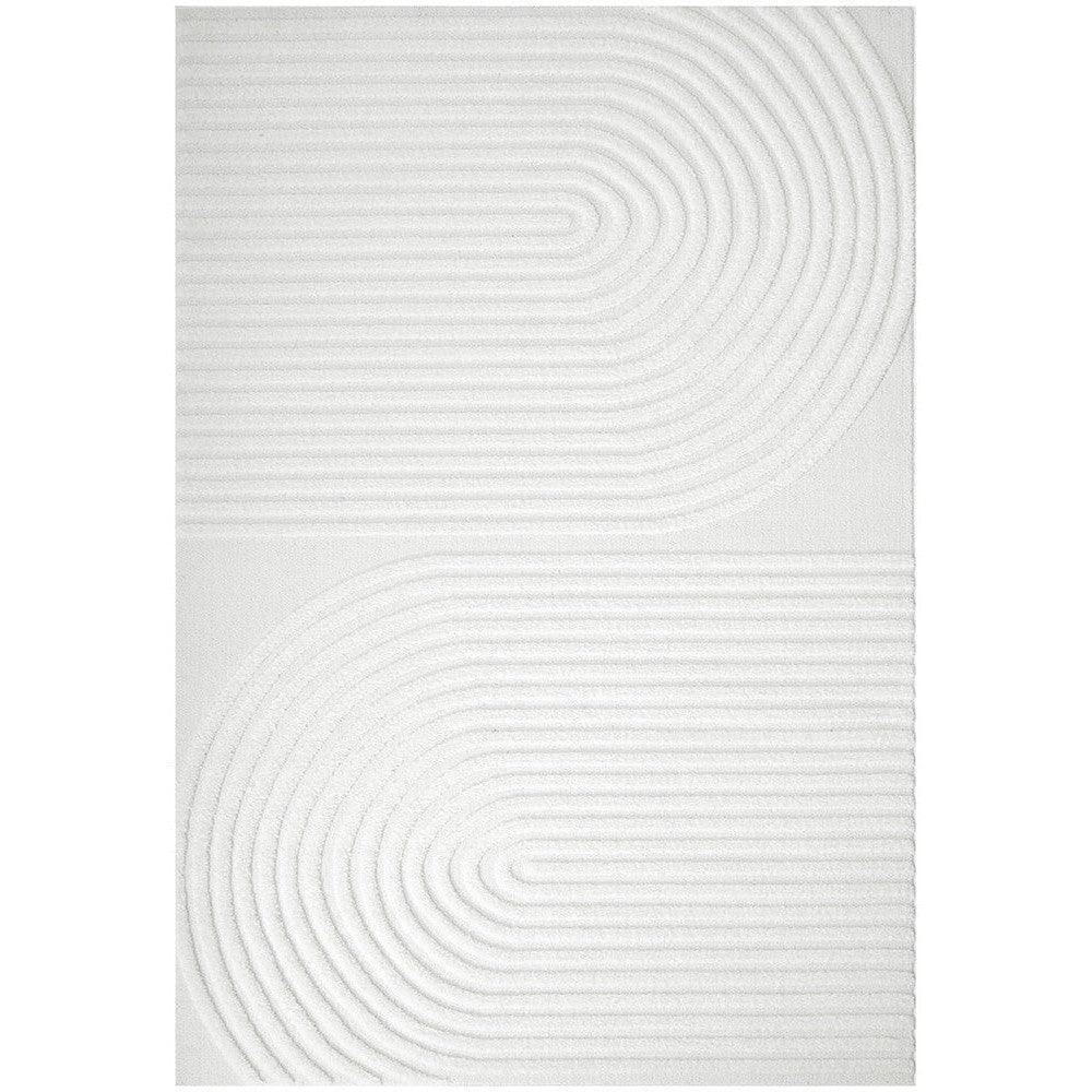 Lotus Abbey White Rug featuring abstract circular ridge pattern in white on white background, hand-tufted wool