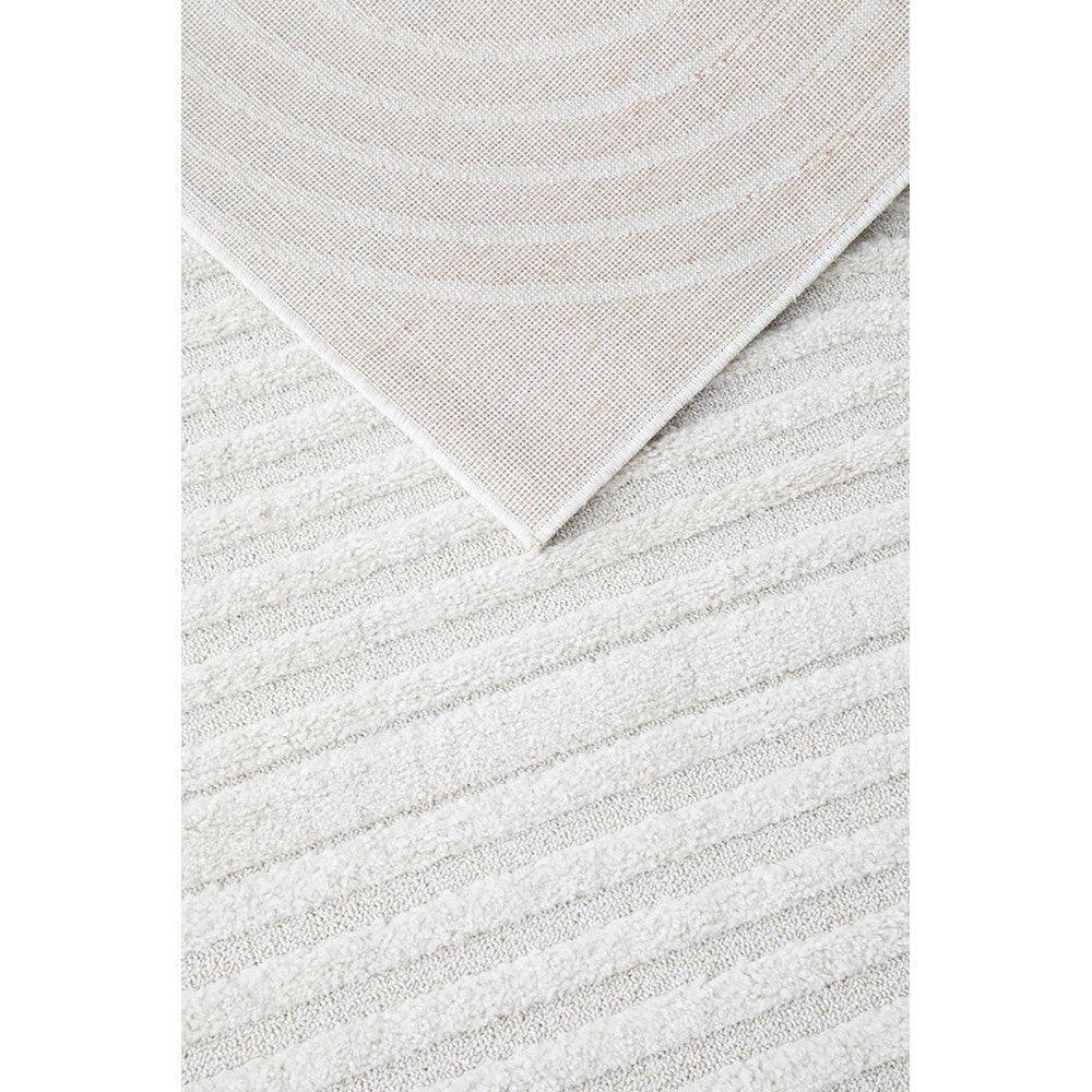 Lotus Abbey White Rug featuring ribbed striped pattern in white and ivory on white background, machine-made cotton