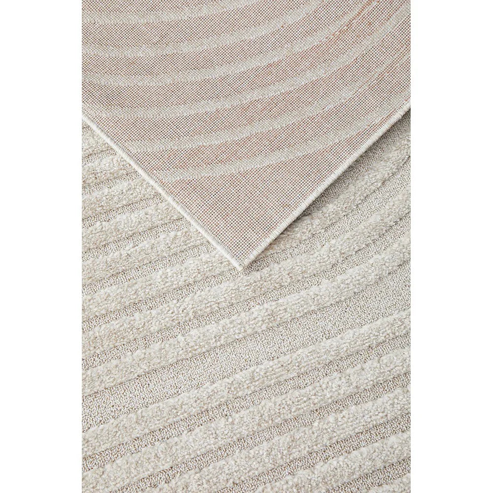 Lotus Carl Beige Runner Rug featuring striped textured pattern in beige, taupe and cream on light beige background, machine-made polypropylene
