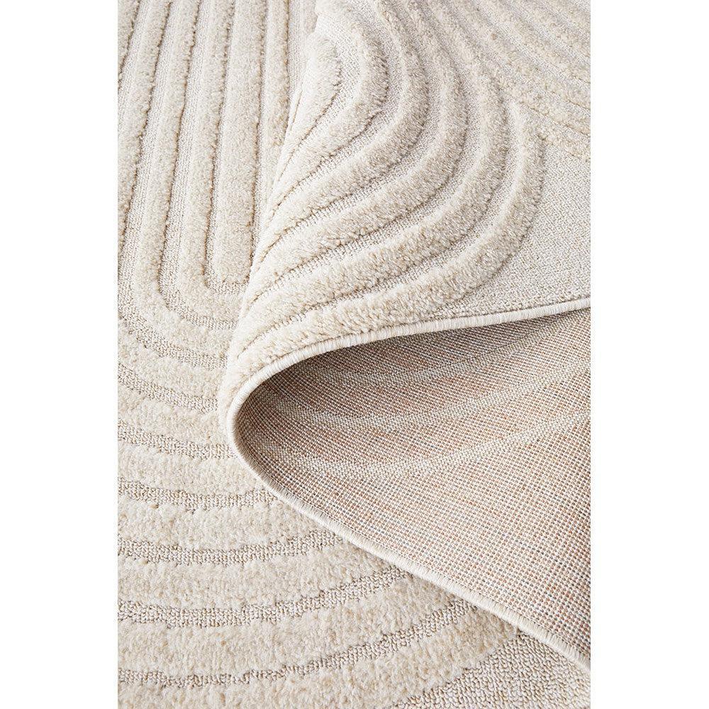 Lotus Carl Beige Runner Rug featuring wave pattern in cream and beige on ivory background, hand-tufted wool