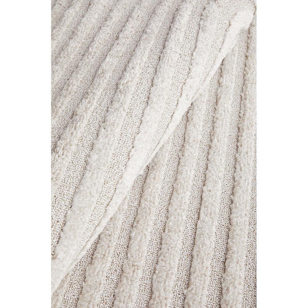 Lotus Carl Beige Runner Rug featuring striped textured pattern in ivory, cream and beige on cream background, hand-tufted wool