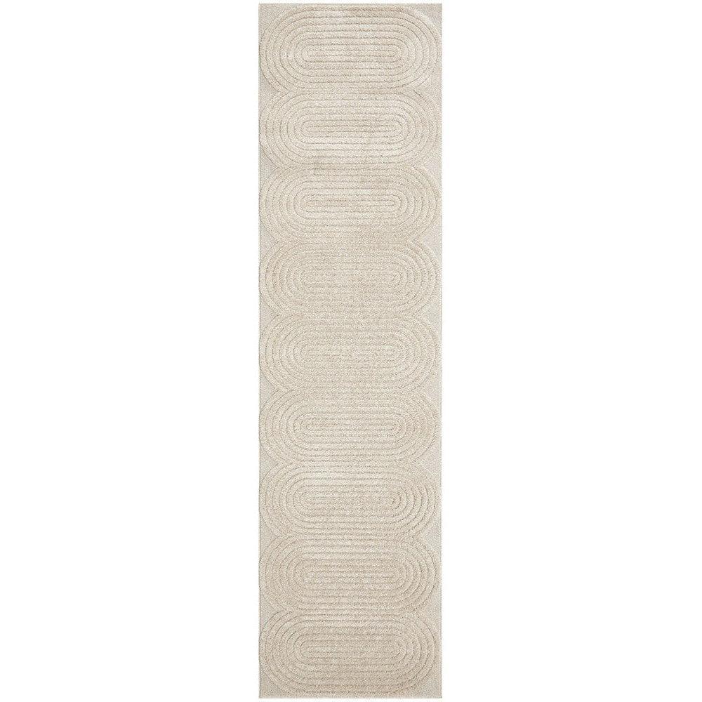 Lotus Carl Beige Rug featuring concentric oval loop pattern in beige and cream on light beige background, hand-tufted wool
