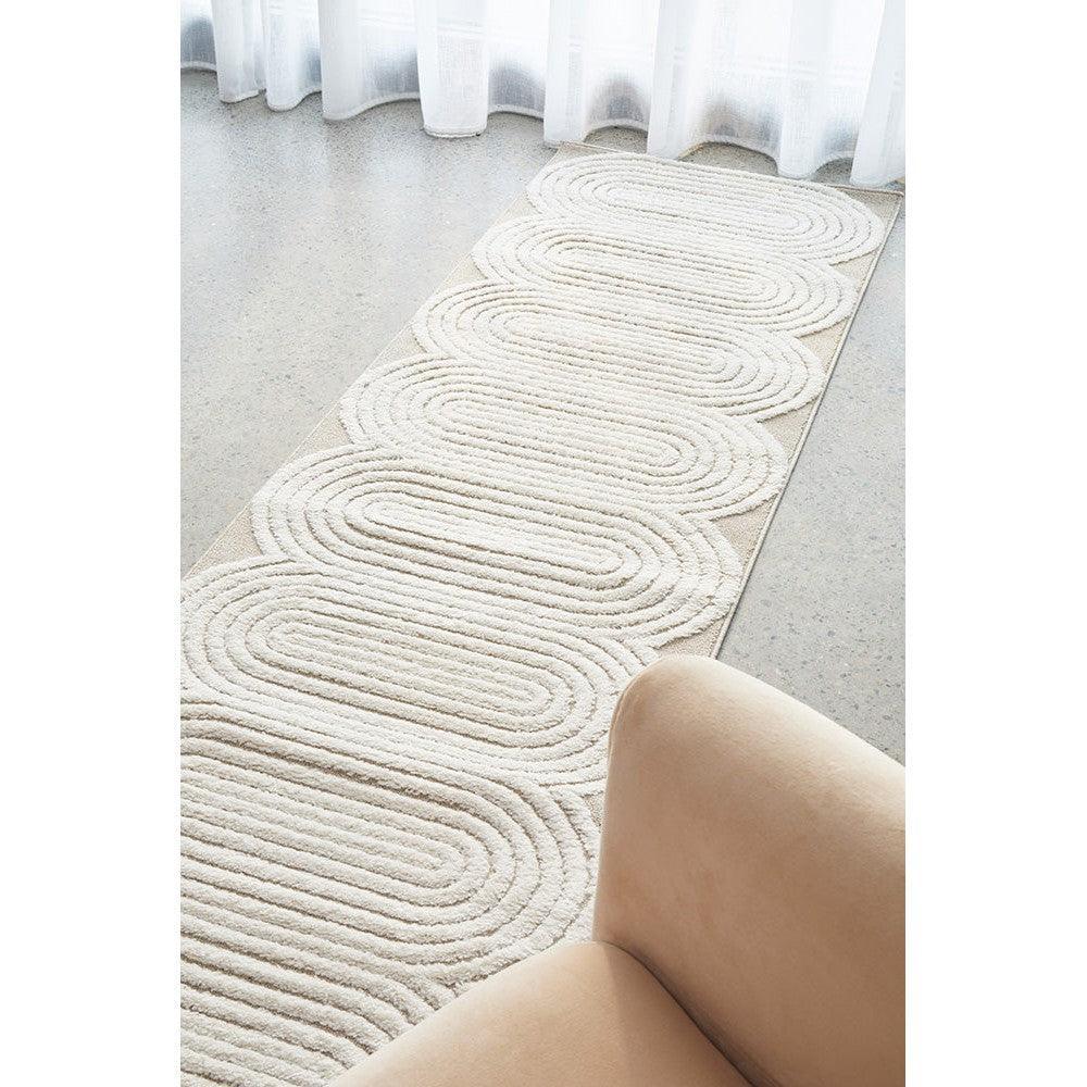 Lotus Carl Mixed Runner Rug featuring concentric swirl pattern in cream and taupe on light beige background, Rug Culture collection