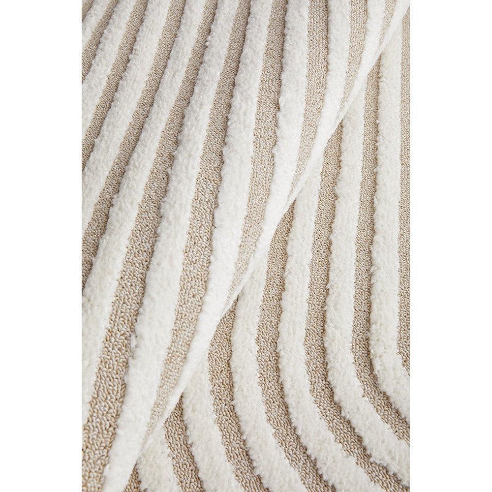 Lotus Carl Mixed Runner Rug featuring striped beige, ivory and cream pattern on cream background, hand-tufted wool