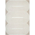 Lotus Carl Mixed Rug featuring concentric oval loop pattern in white on beige background, machine-made polypropylene