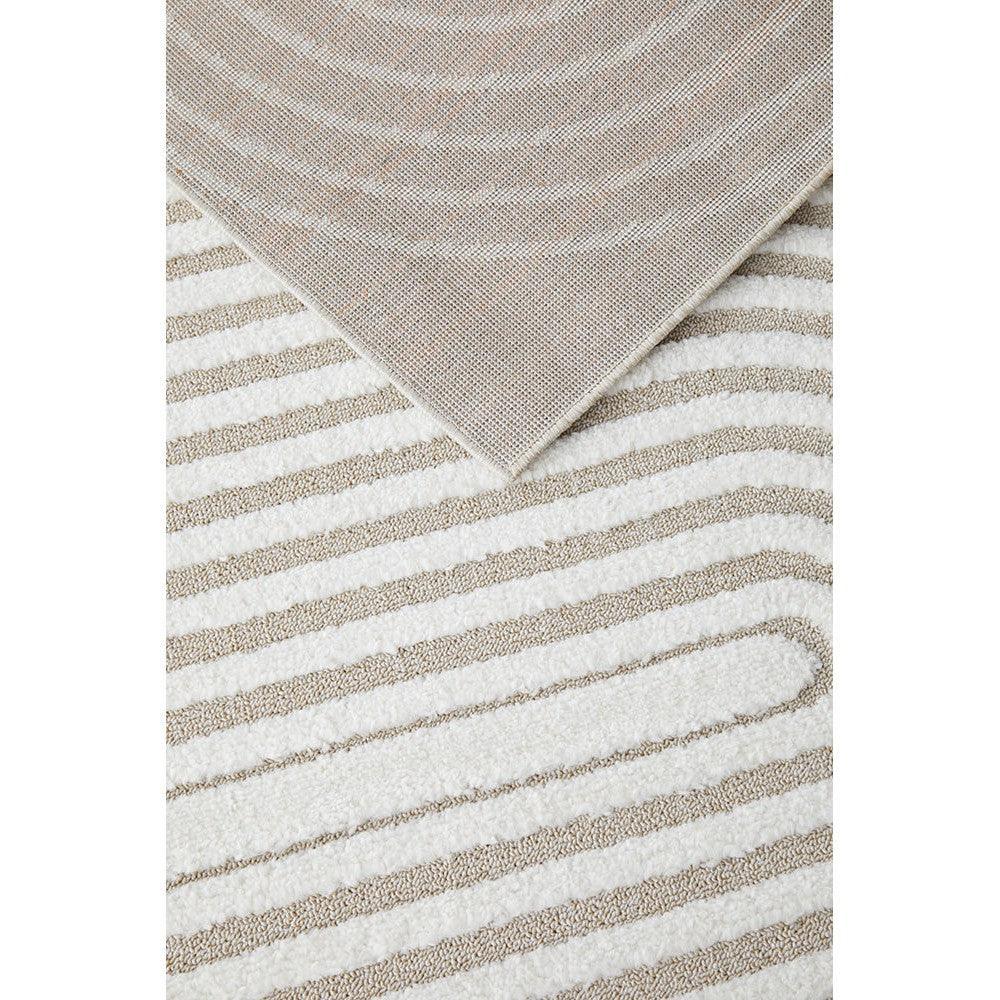 Lotus Carl Mixed Rug featuring striped pattern in cream, beige and taupe on ivory background, machine-woven wool
