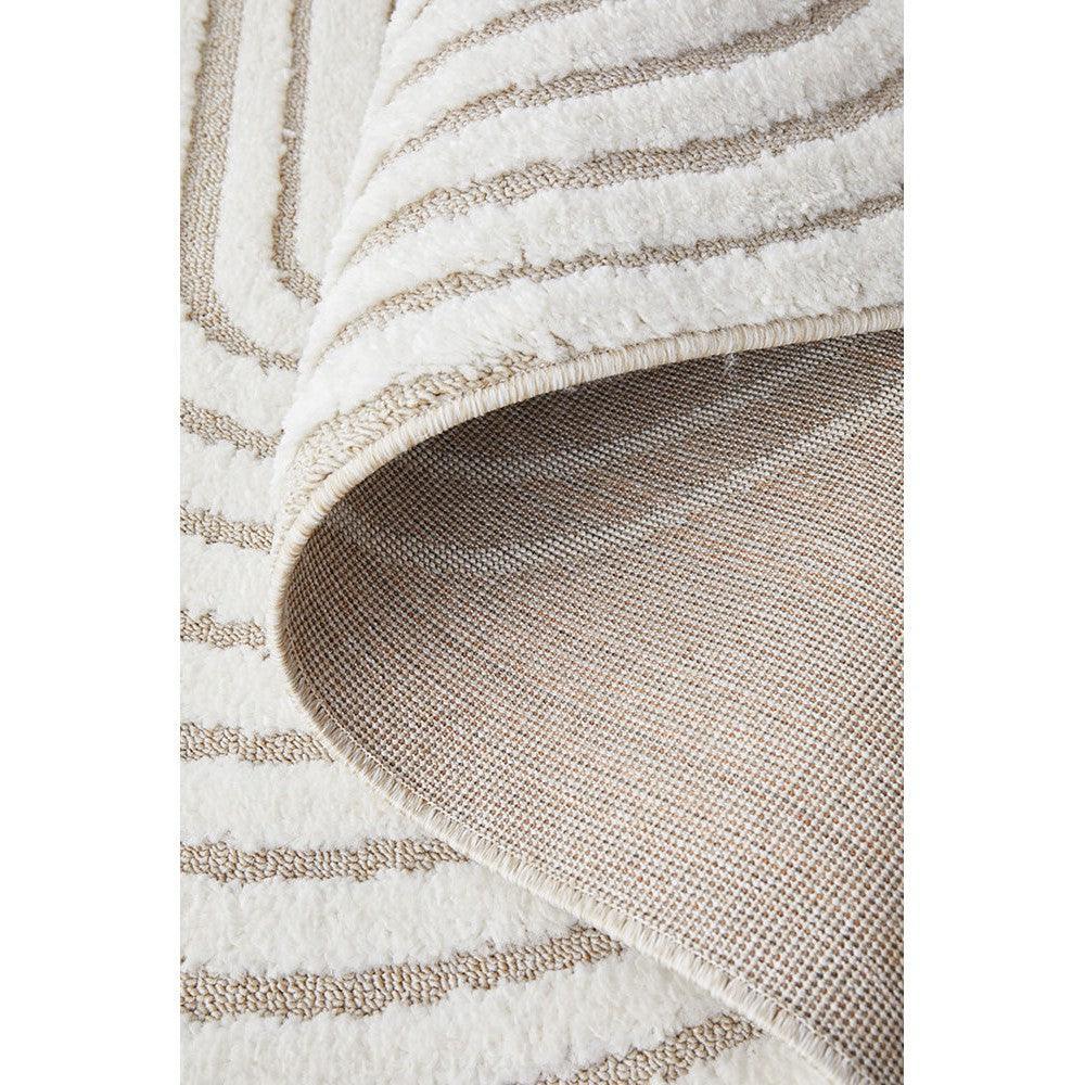 Lotus Carl Mixed Rug featuring striped pattern in cream, beige and taupe on ivory background, hand-tufted wool