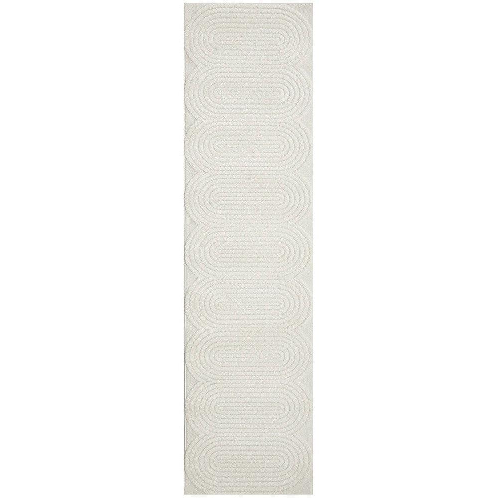 Lotus Carl White Runner Rug featuring repeating circular loop pattern in cream on ivory background, Rug Culture