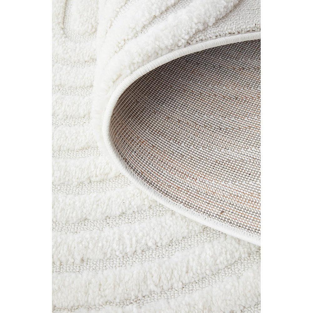 Lotus Carl White Runner Rug featuring textured stripe pattern in ivory, cream and grey on cream background, machine-made polypropylene