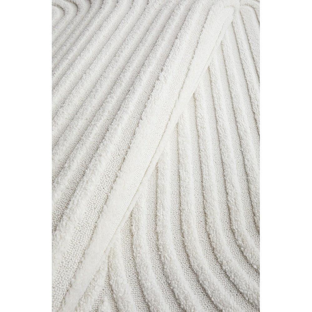 Lotus Carl White Rug featuring ribbed striped pattern in white on white background, hand-tufted wool