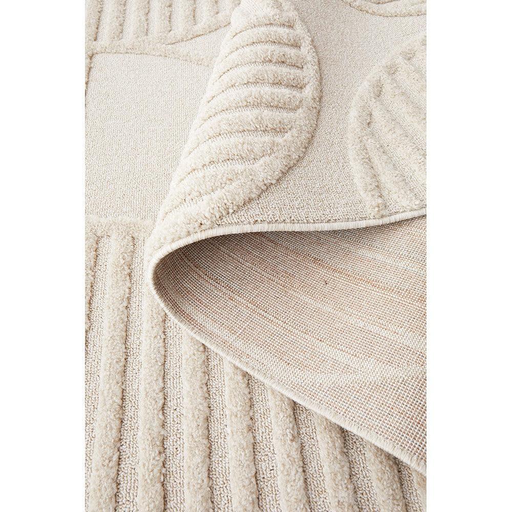 Lotus Leo Beige Runner Rug featuring textured ribbed pattern in beige, cream and ivory on soft beige background, hand-tufted wool